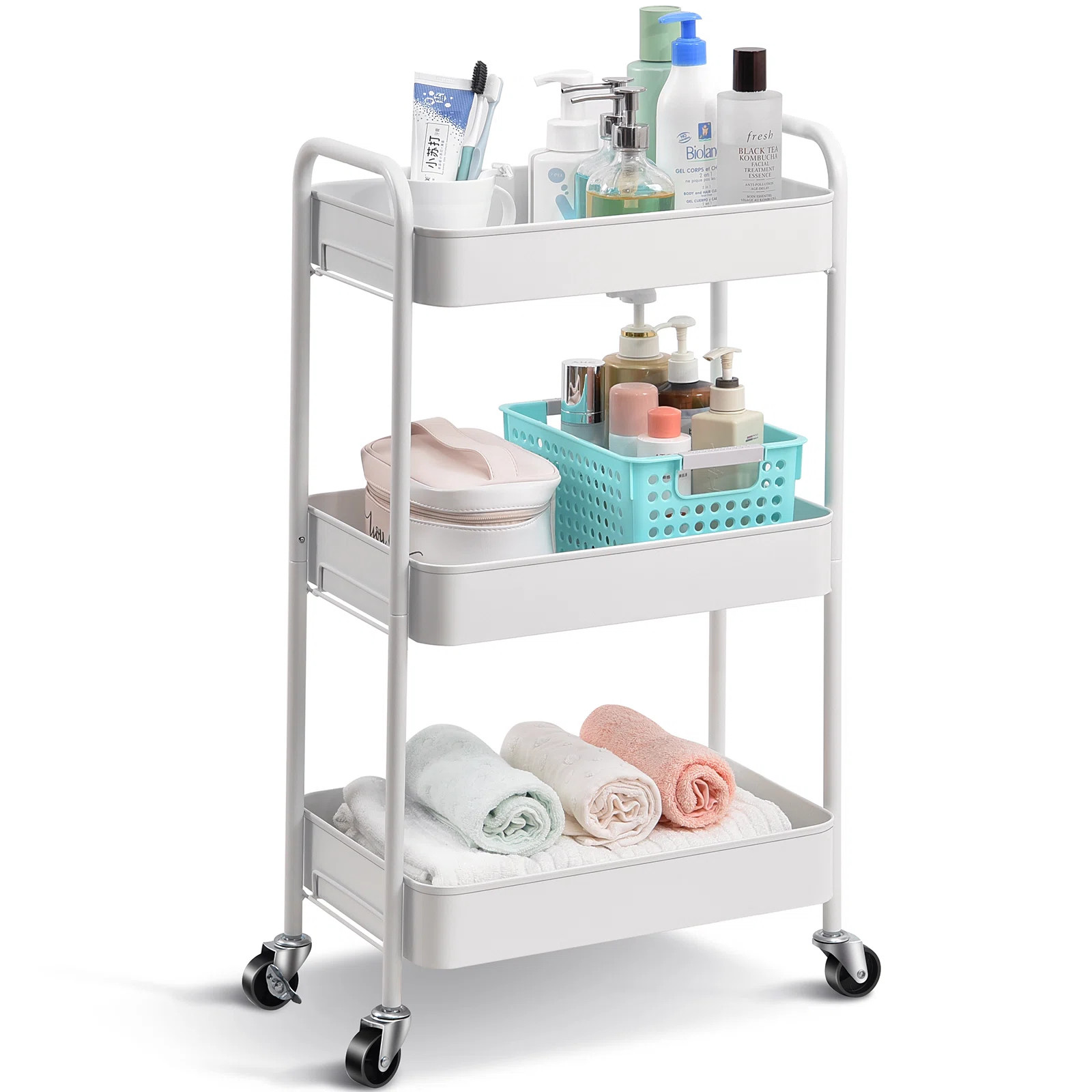 3-Tiers Stainless Steel Utility Cart with Wheels,12*17.3*31.3 inch Rolling Cart,Metal Cart, Salon... | Wayfair North America