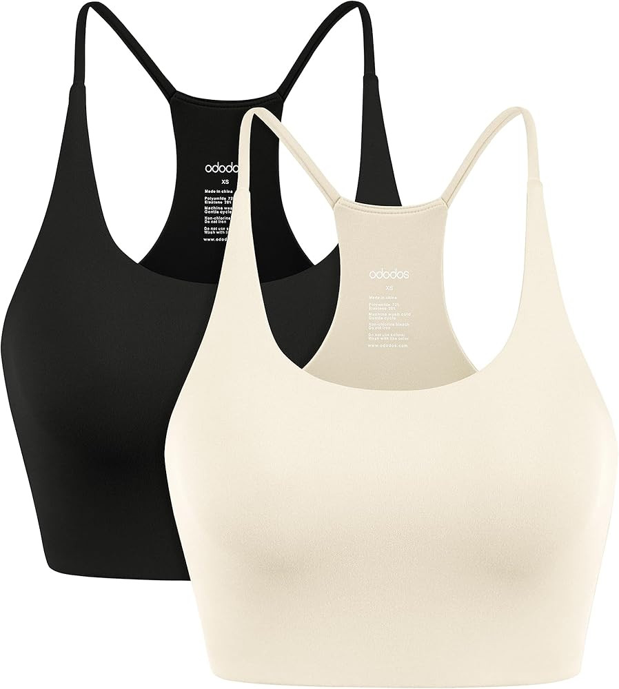 ODODOS 2-Pack Halter Sports Bra for Women Non Padded Strappy/Square Neck Cropped Tops Workout Yog... | Amazon (US)