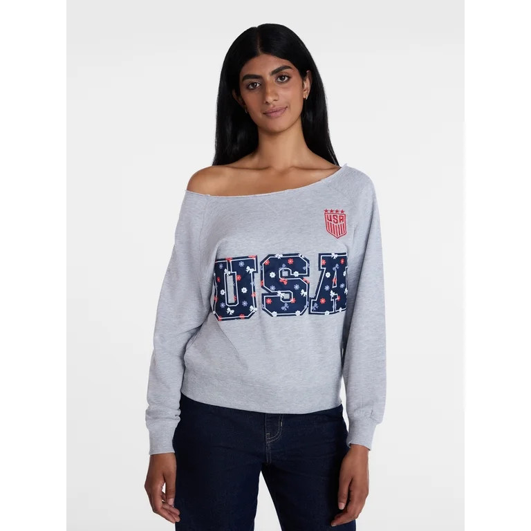 U.S. Soccer Federation Women's Americana World Cup Off Shoulder Sweatshirt, Sizes XXS-XXL | Walmart (US)