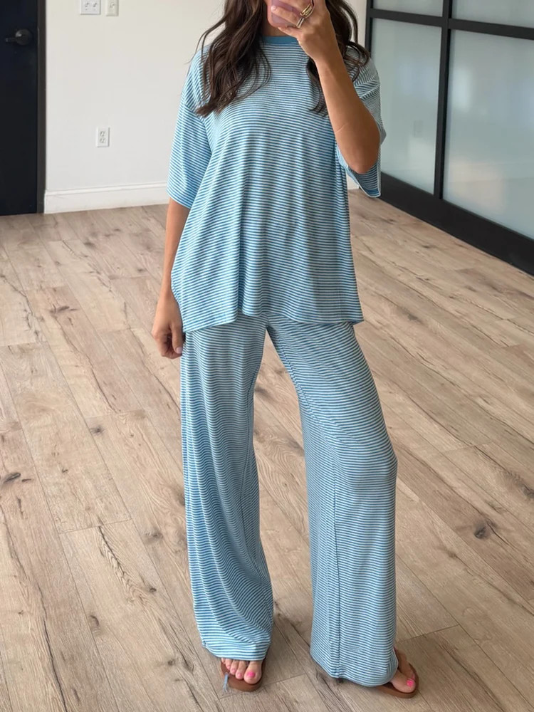 On Repeat Stripe Oversized Tee | Sky | Shop Talulah