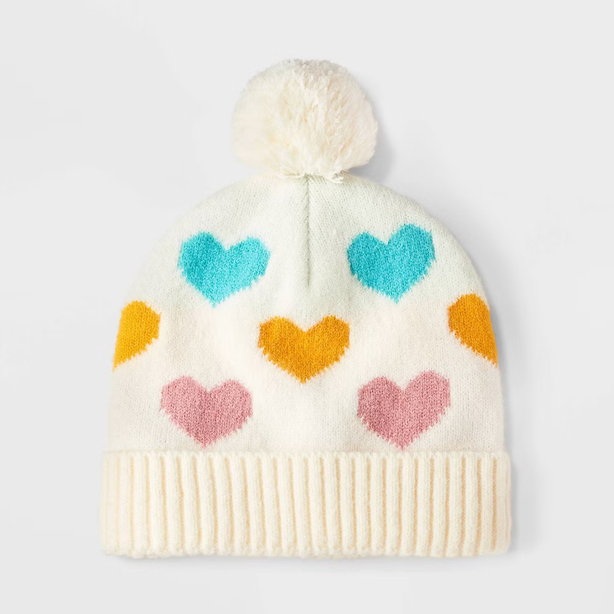 Girls' Heart Jacquard Beanie - Cat & Jack™ Cream | Target