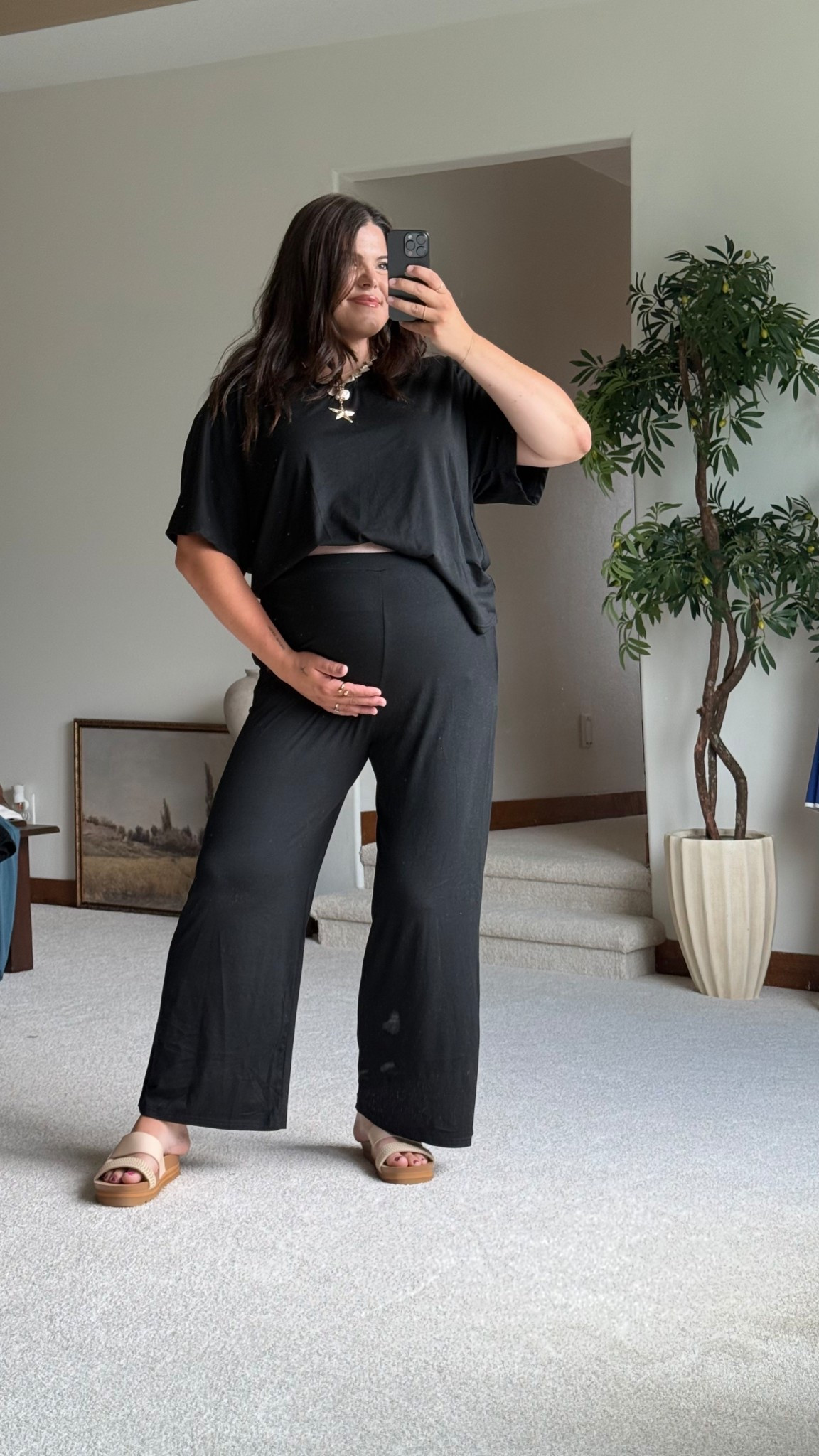 Maternity lounge set from Amazon wearing size XL 

#LTKMidsize #LTKBump #LTKFindsUnder50