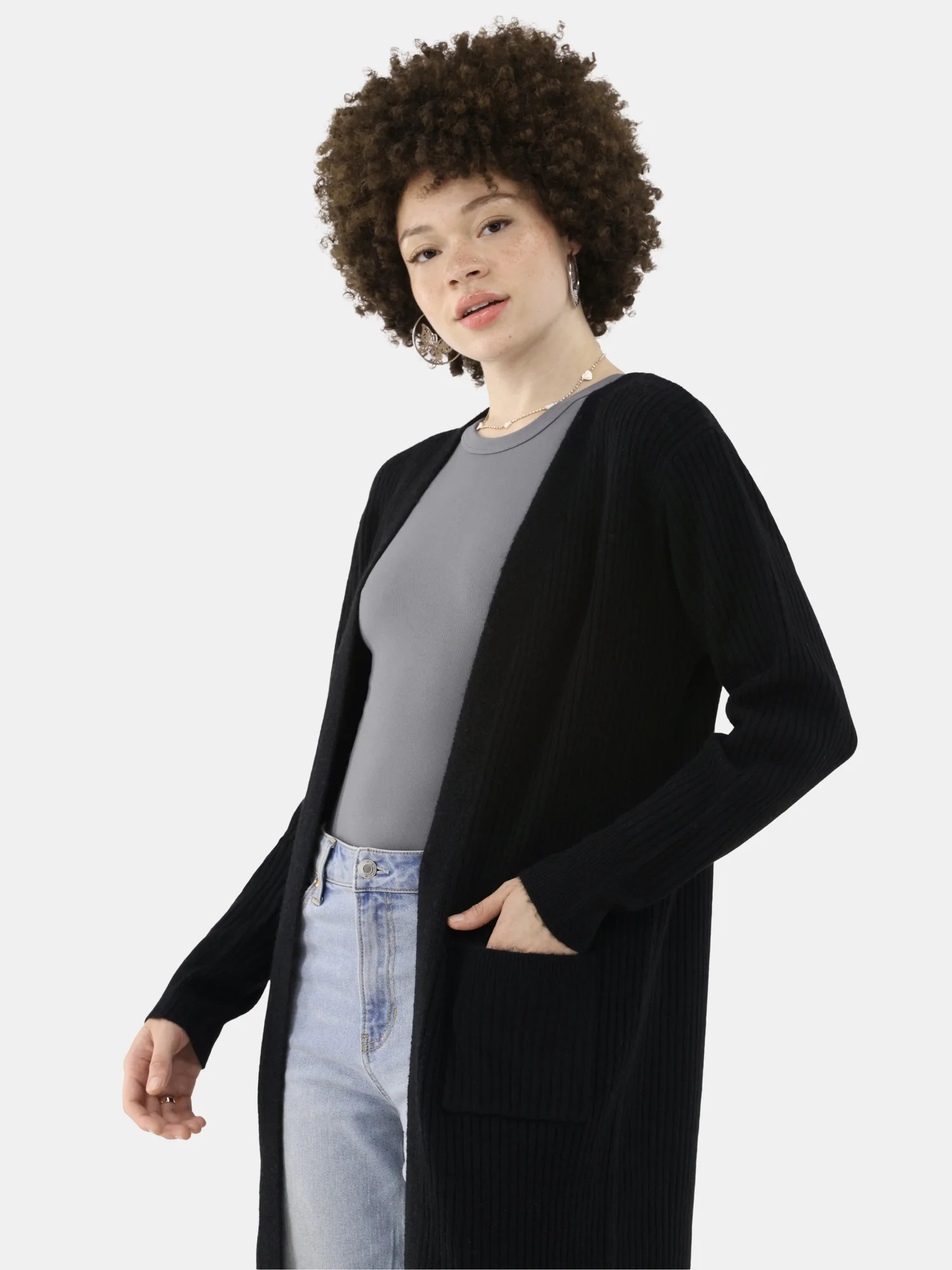 No Boundaries Ribbed Duster Cardigan Sweater, Women’s | Walmart (US)