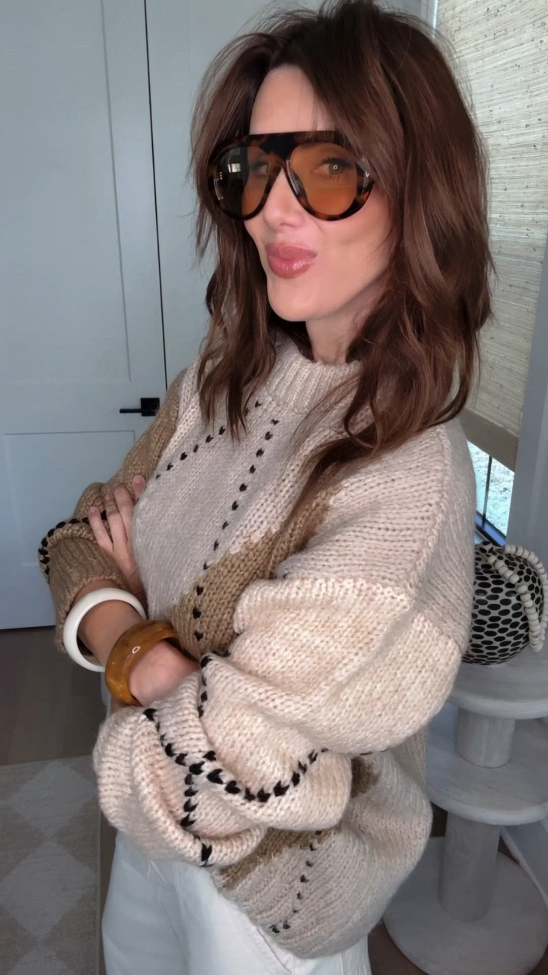 obsessed with this outfit // ecru denim + neutral argyle 