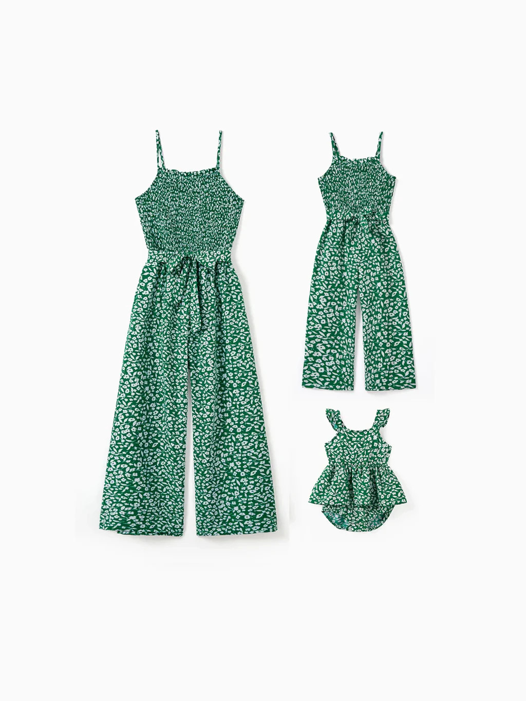 Matching Floral Print Green Smocked Strap Jumpsuits for Mommy and Me Green | PatPat