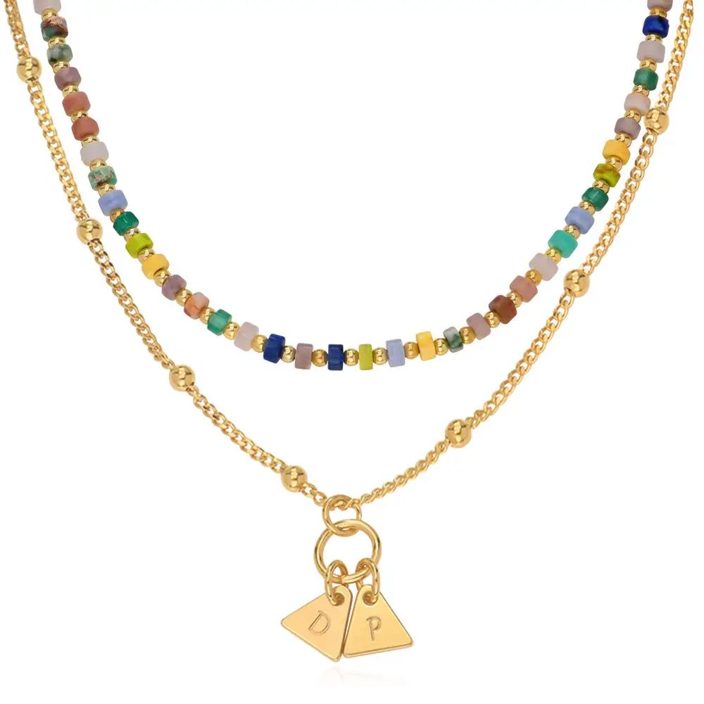 Resort Layered Beads Necklace with Initials in Gold Plating | MYKA