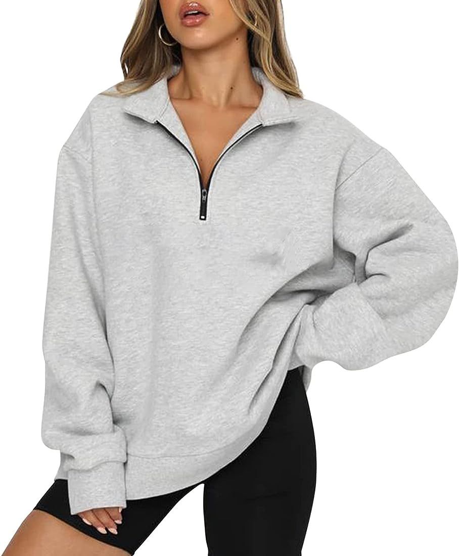AoMoon Women Half Zip Pullover Oversized Sweatshirt Solid Color Long Sleeve Drop Shoulder Fleece ... | Amazon (CA)