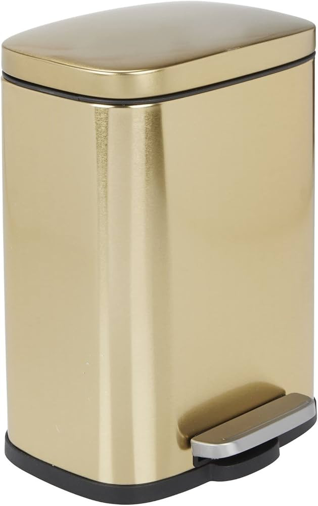 mDesign Stainless Steel Touchless Rectangular 1.3 Gallon/5 Liter Foot Step Trash Can with Lid - W... | Amazon (US)