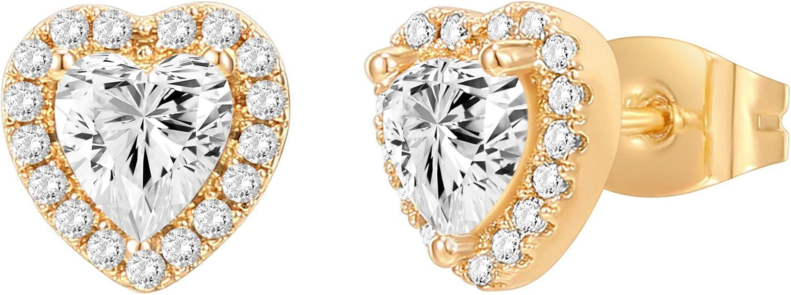 PAVOI 14K Gold Plated Sterling Silver Post Brilliant Round Faux Diamond Halo Earrings - Premium C... | Amazon (US)