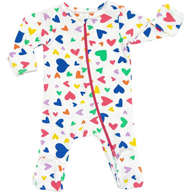 Footed Onesie, Pink and Blue, Colorful Hearts | Maisonette
