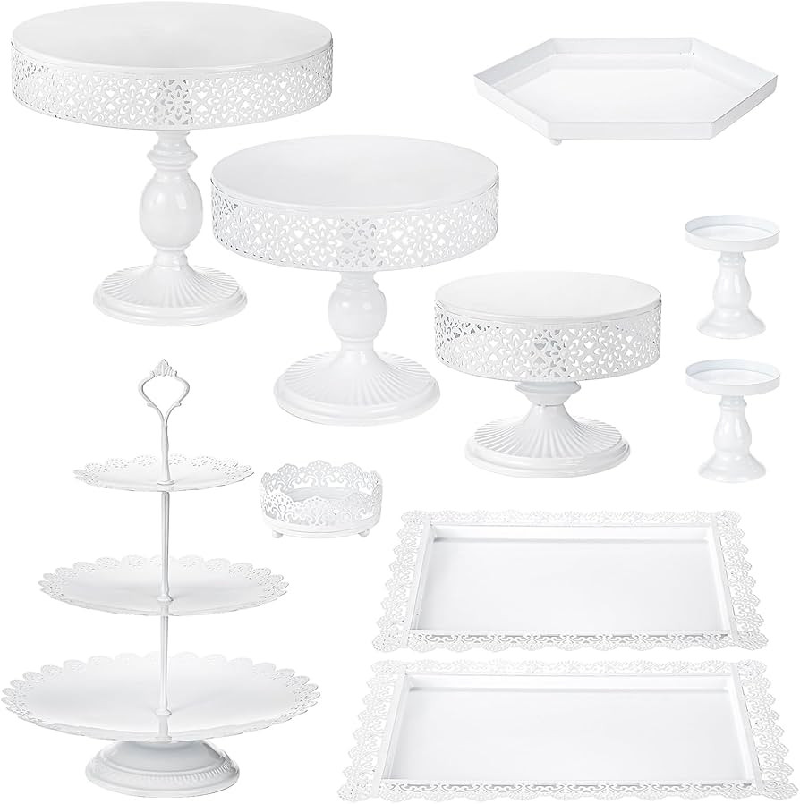 Peohud 10 Pieces White Cake Stands, Metal Dessert Table Display Set, Tiered Cupcake Holder Fruit ... | Amazon (US)