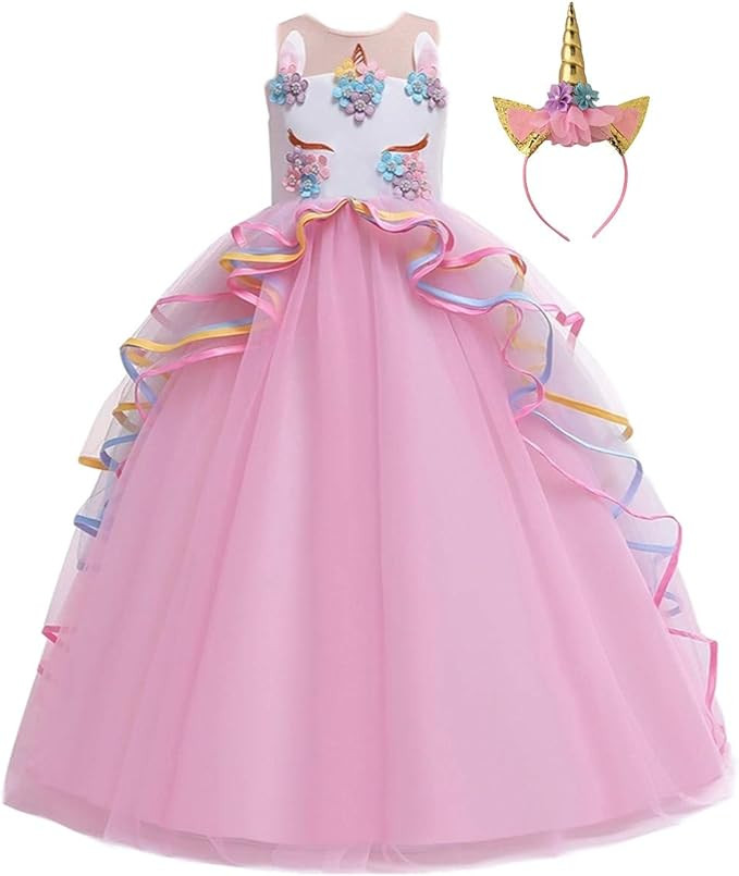HIHCBF Girls Unicorn Costume Pageant Princess Party Dress Wedding Birthday Halloween Carnival Lon... | Amazon (US)