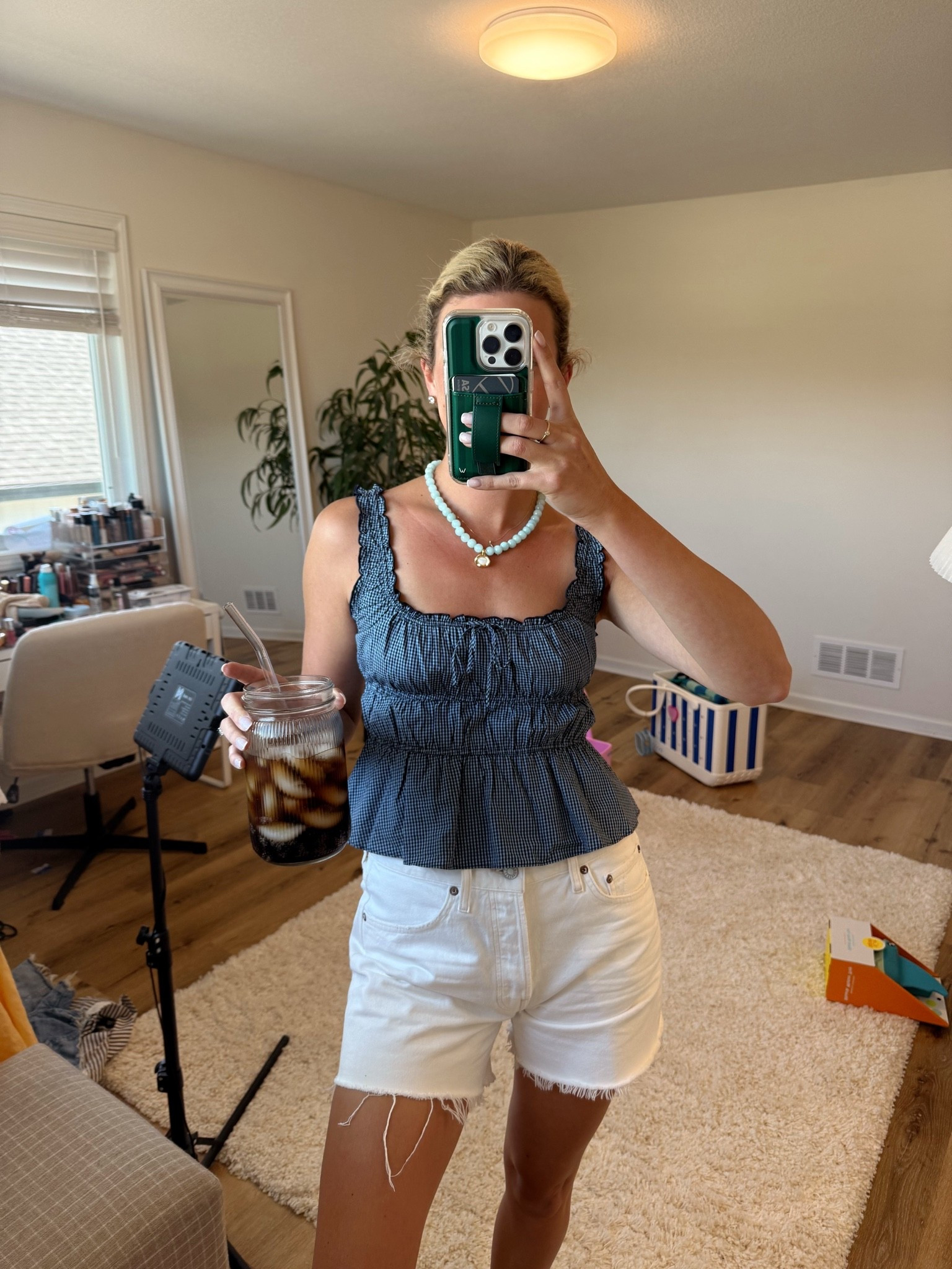 Obsessed with this blue gingham top - and the best shorts in the whole world! Size s top - size 27 shorts

#LTKootd #LTKmomlife