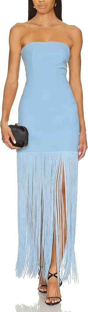 Women Strapless Fringe Bodycon Maxi Dress Gatsby Tube Dress with Tassels | Amazon (US)