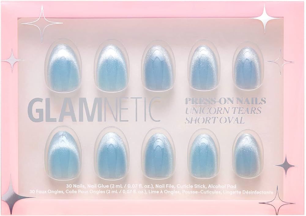 Glamnetic Press On Nails - Unicorn Tears | Short Oval, Misty-Grey Nails with a Mesmerizing Metall... | Amazon (US)