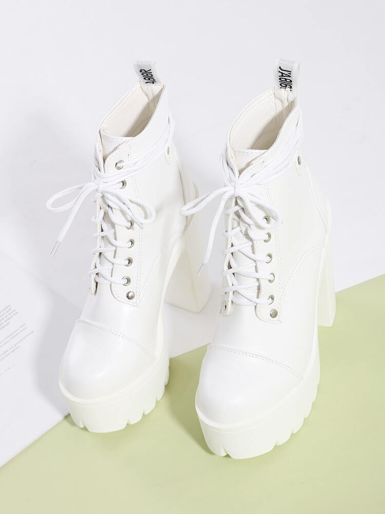 Lace-up Front Platform Chunky Heeled Boots | SHEIN