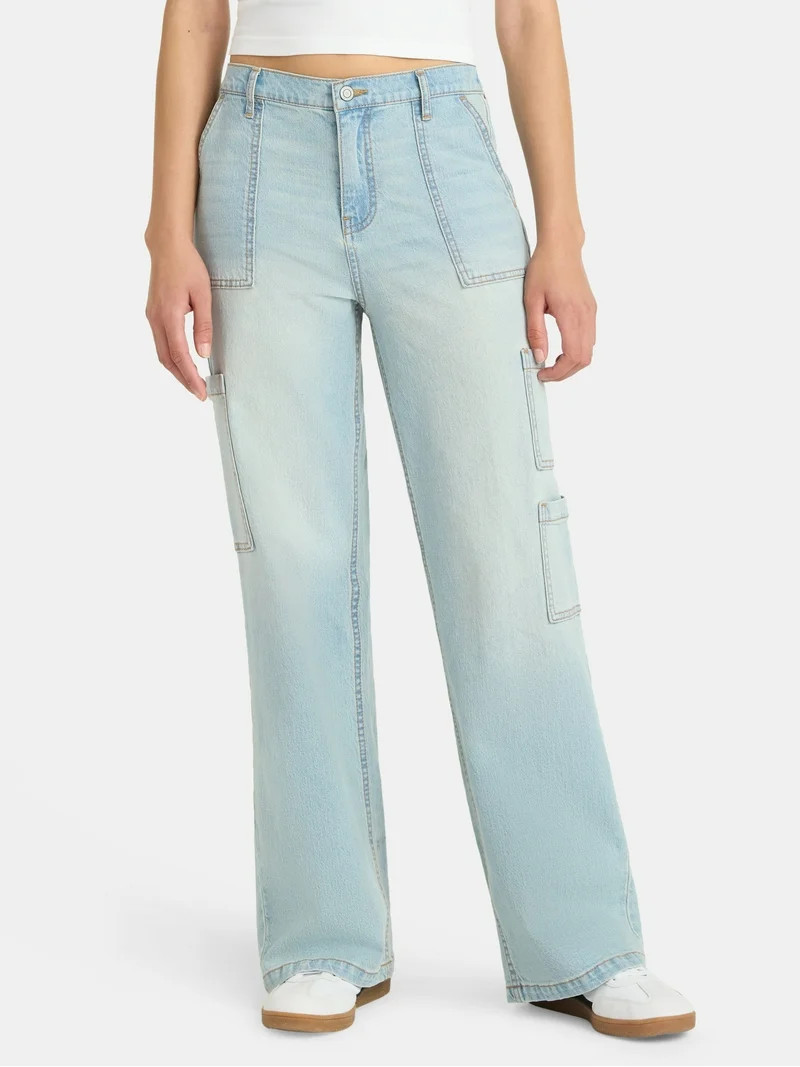 No Boundaries Wide Leg Cargo Pants, 31'' Inseam, Women's and Women's Plus | Walmart (US)