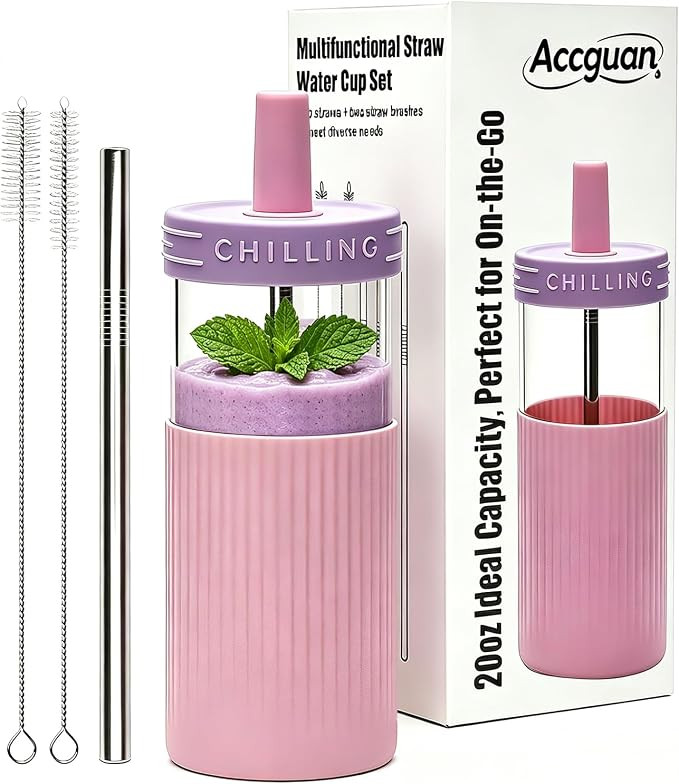 Accguan 1 Pack 20oz Glass Tumbler with Lid and Straw, Purple | Amazon (US)