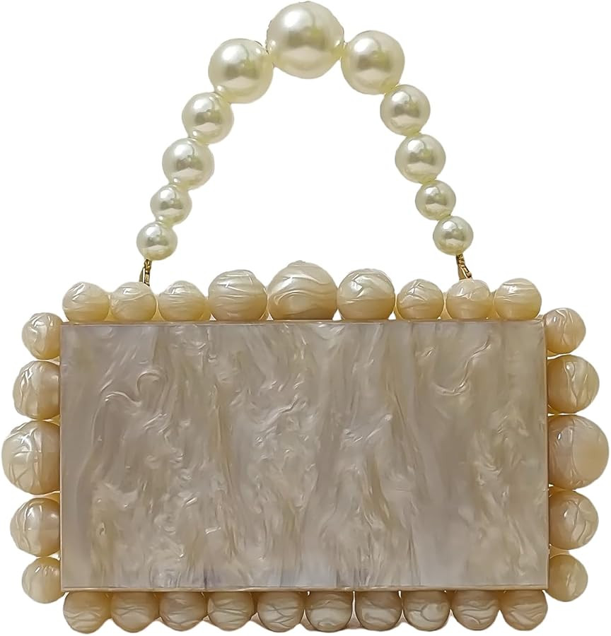 Acrylic Evening Handbag Marble Box Clutch Purse Women Beaded Party Prom Cocktail Bag | Amazon (US)