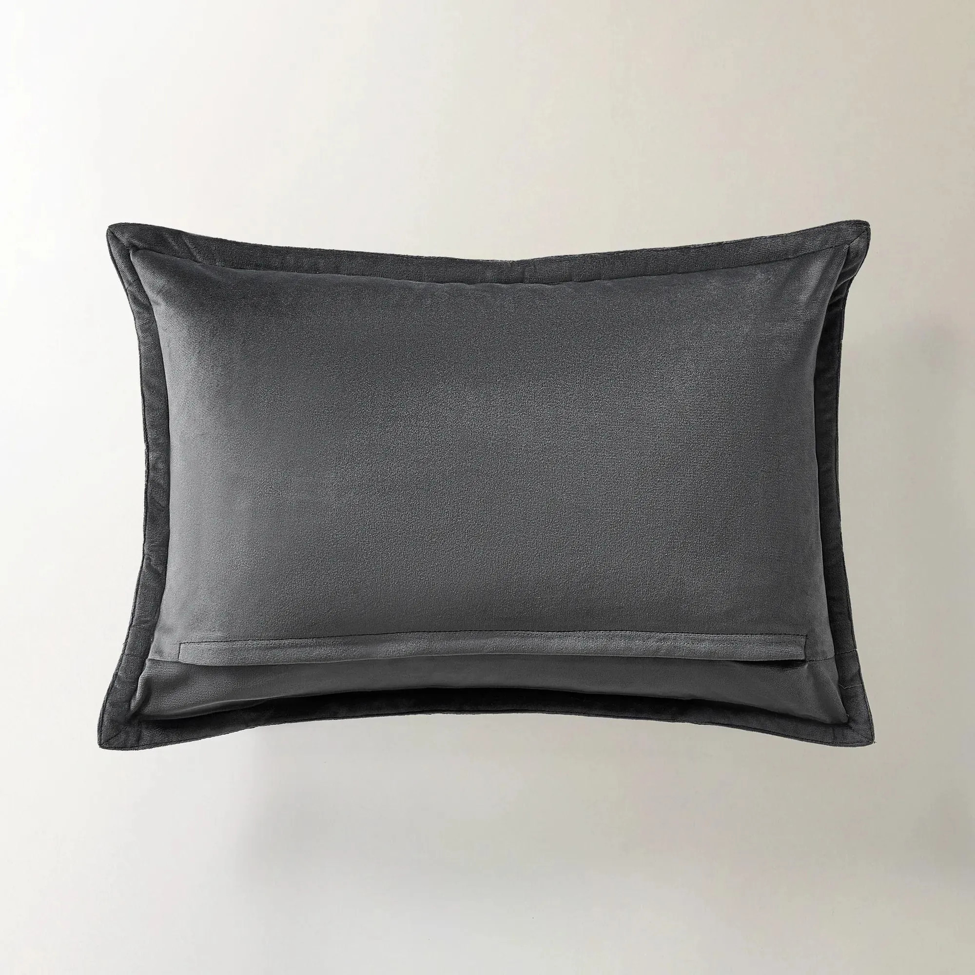 Linea Striped Trim Lumbar | Charcoal/Black/White | Z Gallerie | 20" x 14" | Hand-Finished Velvet with Stripe Trim & Feather-Down | Z Gallerie