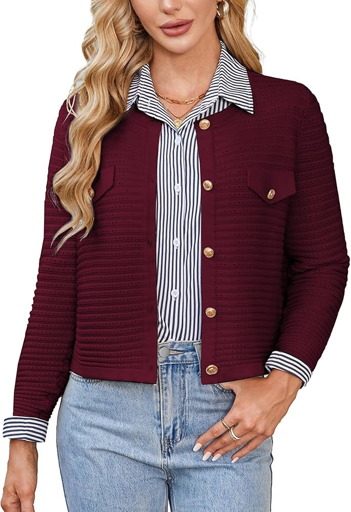 GRACE KARIN Women's Knit Cardigan Sweaters Long Sleeve Open Front Button Down Trendy Jackets Ligh... | Amazon (US)