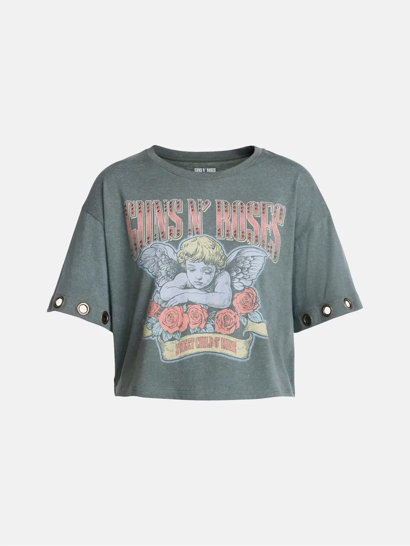 Guns N' Roses Women's Cropped Front Back Graphic Band Tee, Sizes XXS-4X | Walmart (US)