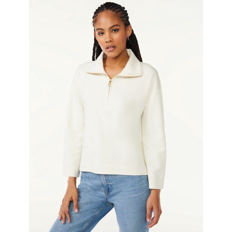 Free Assembly Women's Zip Front Mock Neck Top with Long Sleeves | Walmart (US)