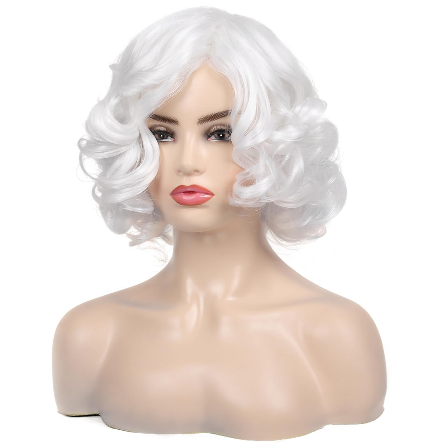 Short Curly Wavy White Wigs for Women Synthetic Natural Hair Wig Halloween Costume Cosplay Wig | Amazon (US)