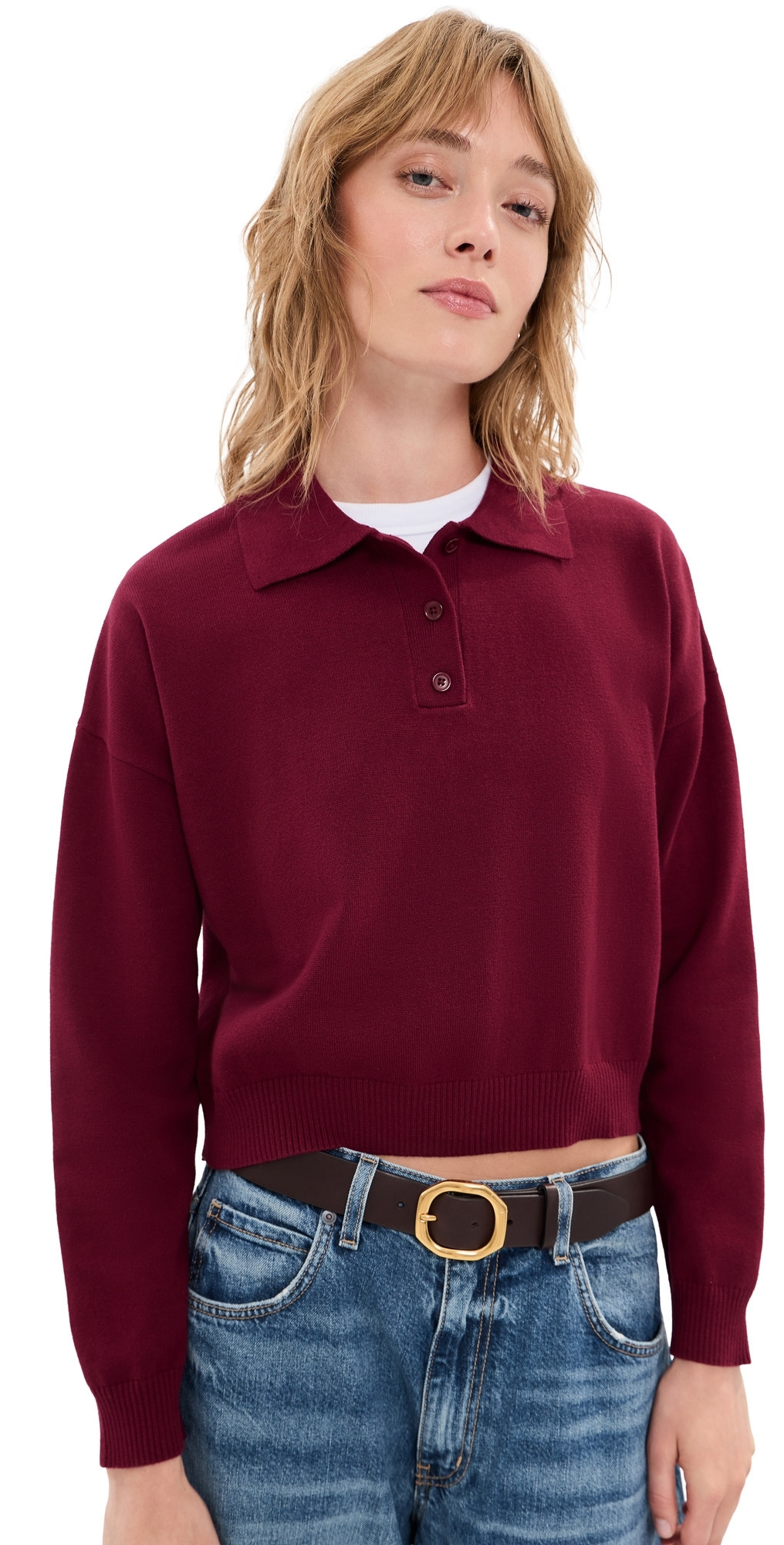LE BOP Zadie Cropped Polo Burgundy S | Shopbop