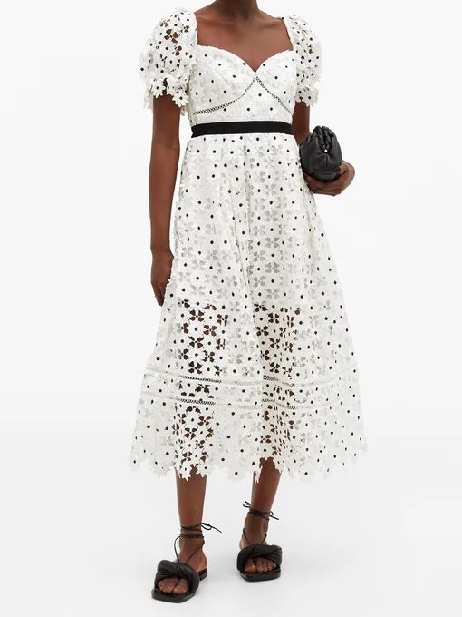 Puff-sleeve daisy-lace midi dress | Matches (US)