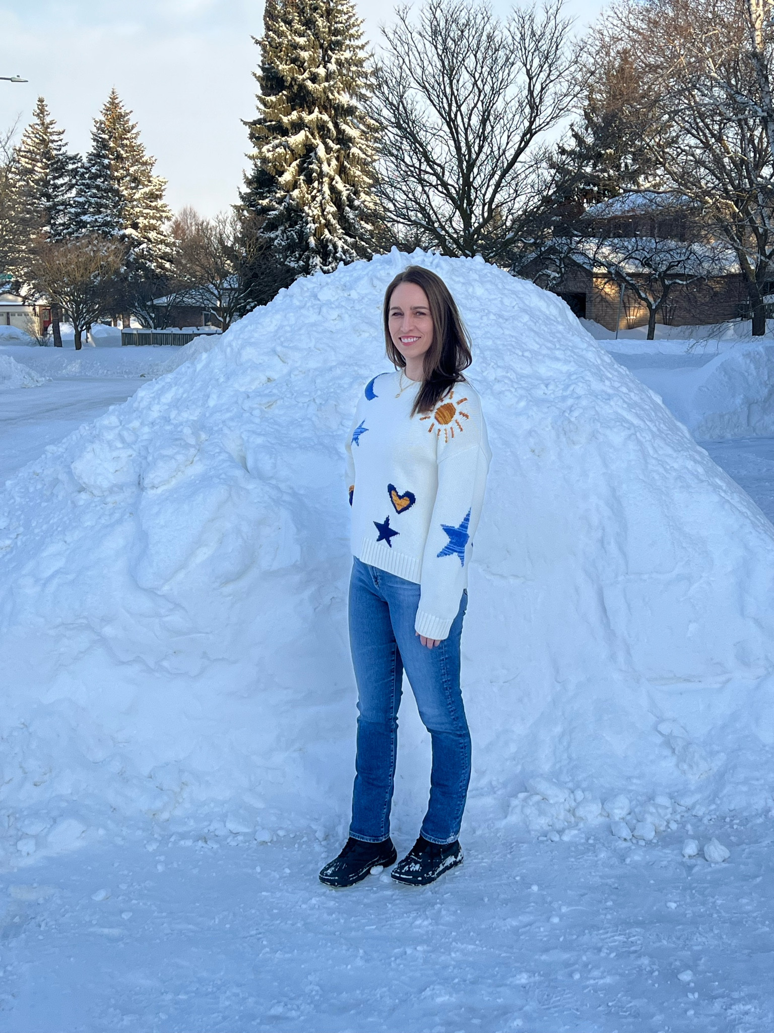 This sweater in a fun print always collects compliments.  I’ve linked the same sweater in currently available prints.  I’m wearing size M.

These are my favourite jeans.  I’ve linked the same pair in currently available washes.  I’m wearing my usual size (28).

And my new favourite necklace with a heart! 

#LTKstyletip #LTKwinter #LTKcanada