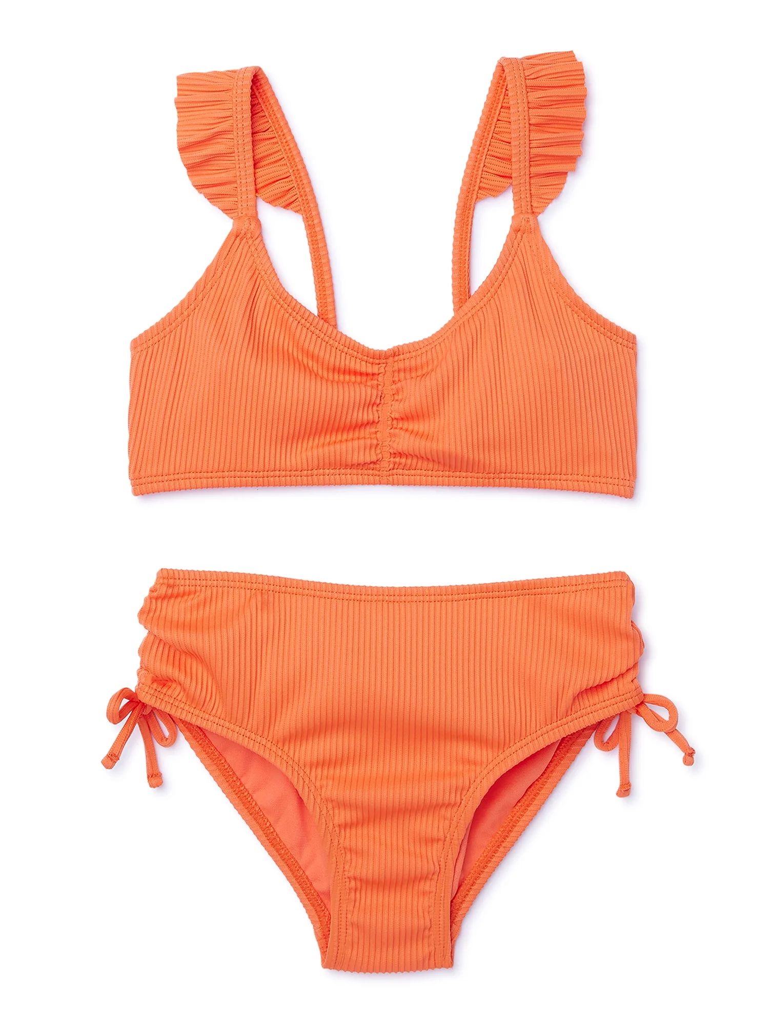 Wonder Nation Girls Ruffle Strap Bikini Swimsuit with UPF 50, 2-Piece, Sizes 4-18 | Walmart (US)