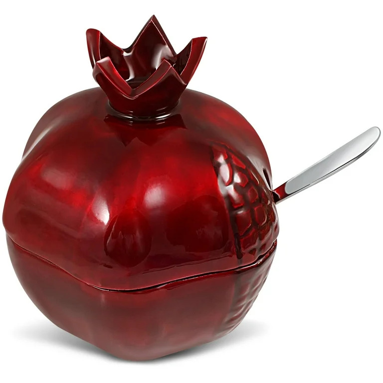 Zion Judaica Rosh Hashanah Honey Jar Pomegranate Shaped Honey Dish with Spoon Vibrant Red Enamel ... | Walmart (US)