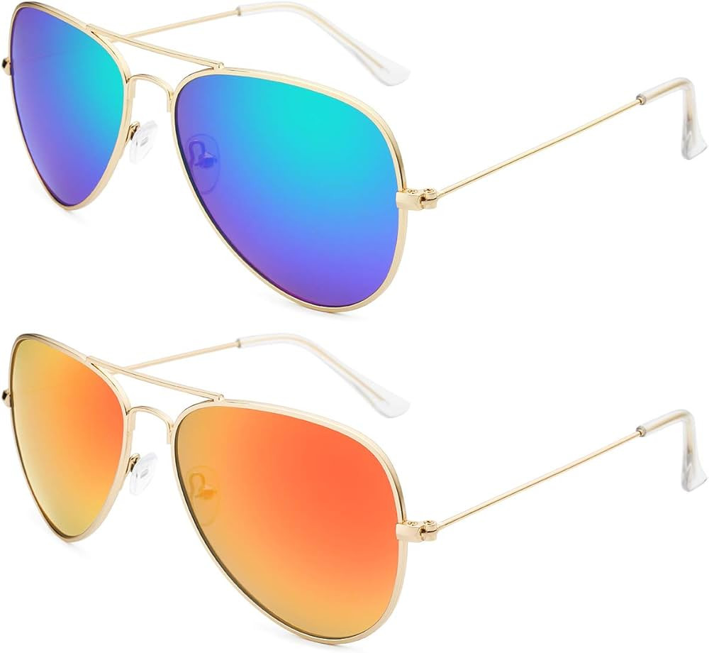 livho Sunglasses for Men Women Aviator Polarized Metal Mirror UV 400 Lens Protection (Gold Purple... | Amazon (US)