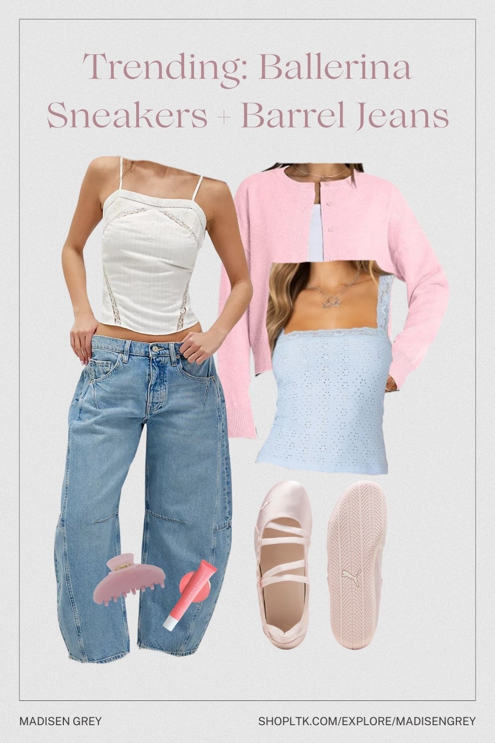 Trending spring outfit: Puma ballerina sneakers with barrel jeans and a super feminine twist with eyelet details and pastels. 

#LTKTravel #LTKootd