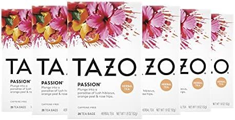 TAZO Iced Tea Bags, Passion Herbal Tea, Caffeine Free, 20 Tea Bags (Pack of 6) | Amazon (US)