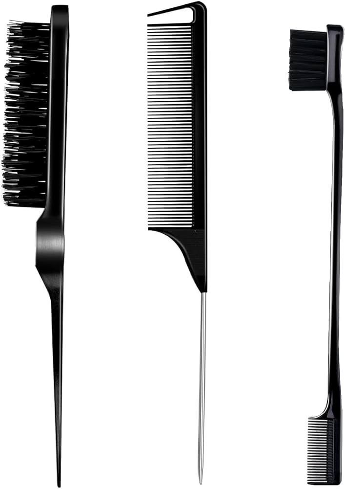3 Pieces Comb Set for Teasing, Edge & Back Brushing - Rat Tail & Edge Combs for Styling Women's H... | Amazon (US)