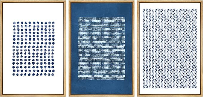 SIGNWIN Framed Canvas Print Wall Art Set Blue Geometric Pattern Landscape Abstract Shapes Illustr... | Amazon (US)