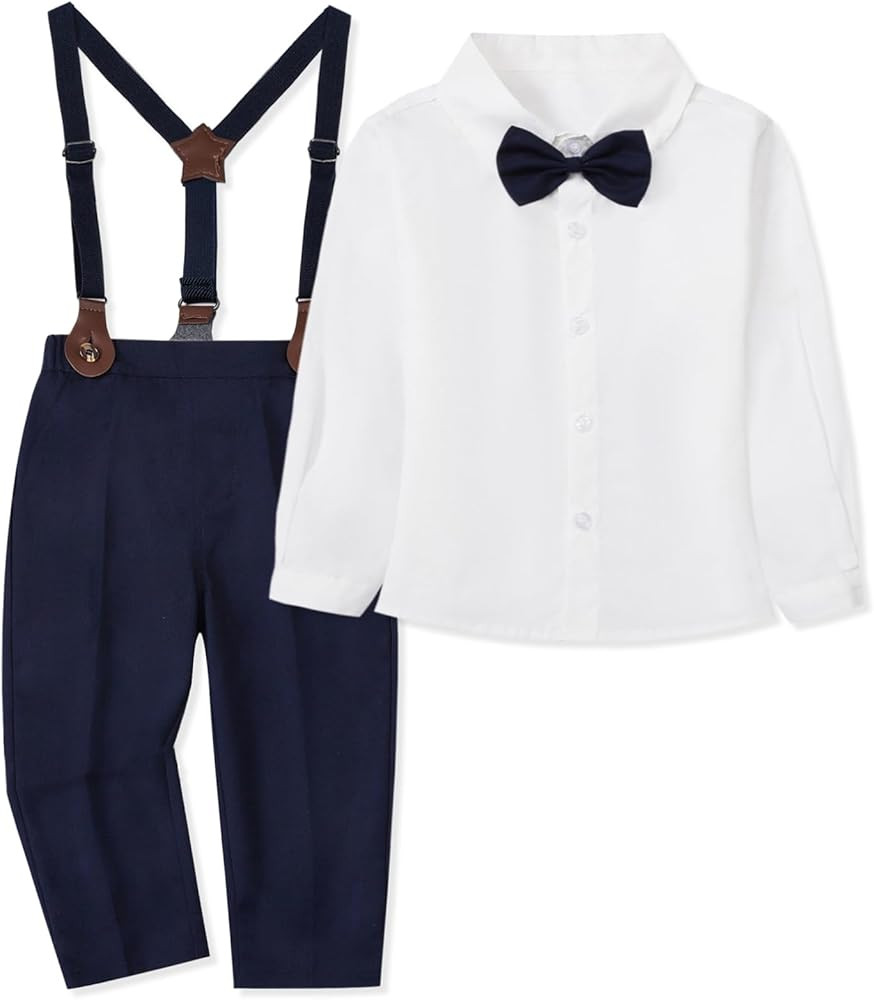 SANGTREE Baby Boys Gentleman Plaid Outfits Suit Set with Detachable Suspenders, 3 Months - 14 Yea... | Amazon (US)