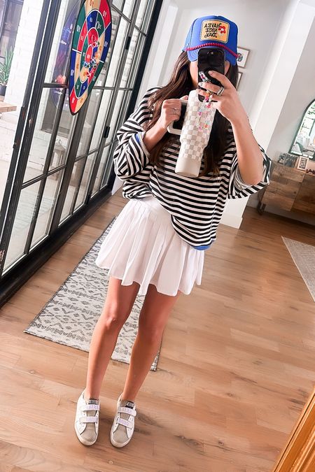 Spring outfit, summer outfit, white skirt, tennis outfit, mom outfit, 
