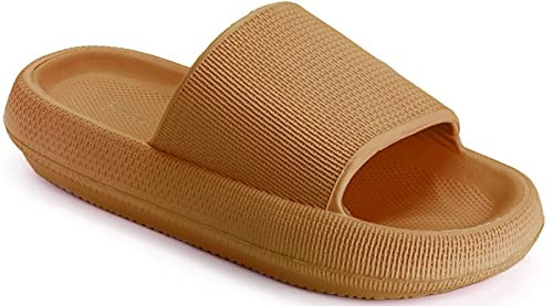 Joomra Womens Shower Slippers Slides Cushioned for Mens Quick Drying Foam Female Pillow House Pool Beach Spa Garden Sandals for Ladies Male Sandalias Brown 40-41 | Amazon (US)