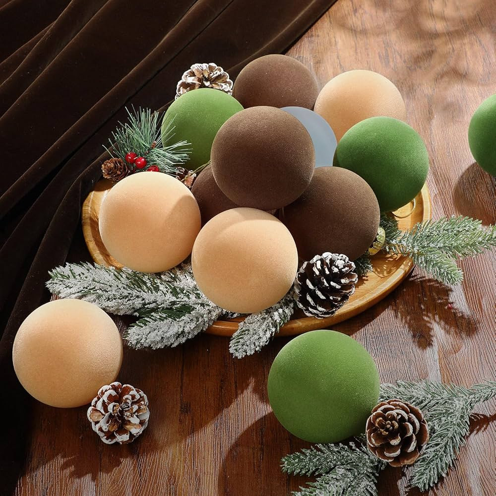 Christmas Tree Ornaments - 16 Pcs Velvet Christmas Ornaments, 3.15" Flocked Ornaments Neutral Mul... | Amazon (US)