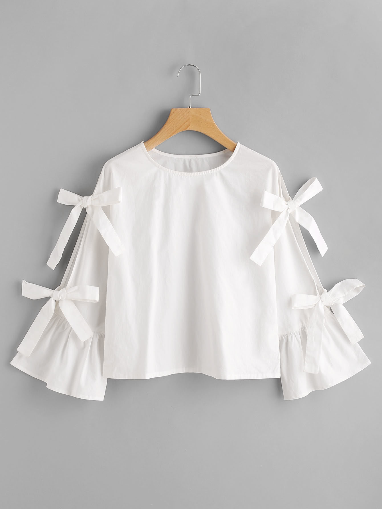 Bow Embellished Split Trumpet Sleeve Top | SHEIN