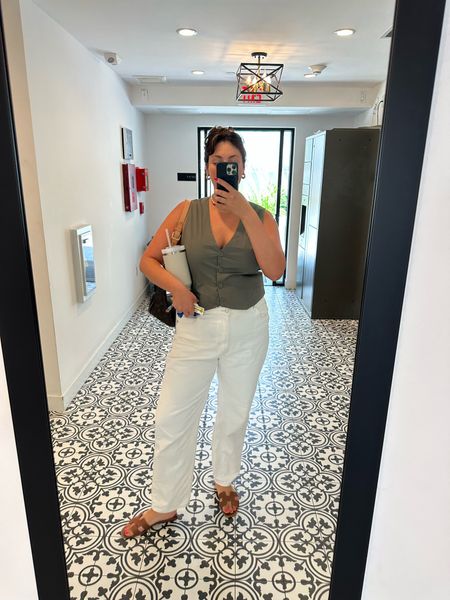 I love me a vest moment! This one from Abercrombie is super versatile and can be dressed up or down. Also … gotta have my Stanley! 

casual outfit inspo, vest outfit, mid size fashion, white jeans outfit, summer outfit, daytime outfit, Abercrombie, sandals

#LTKworkwear #LTKstyletip #LTKcurves