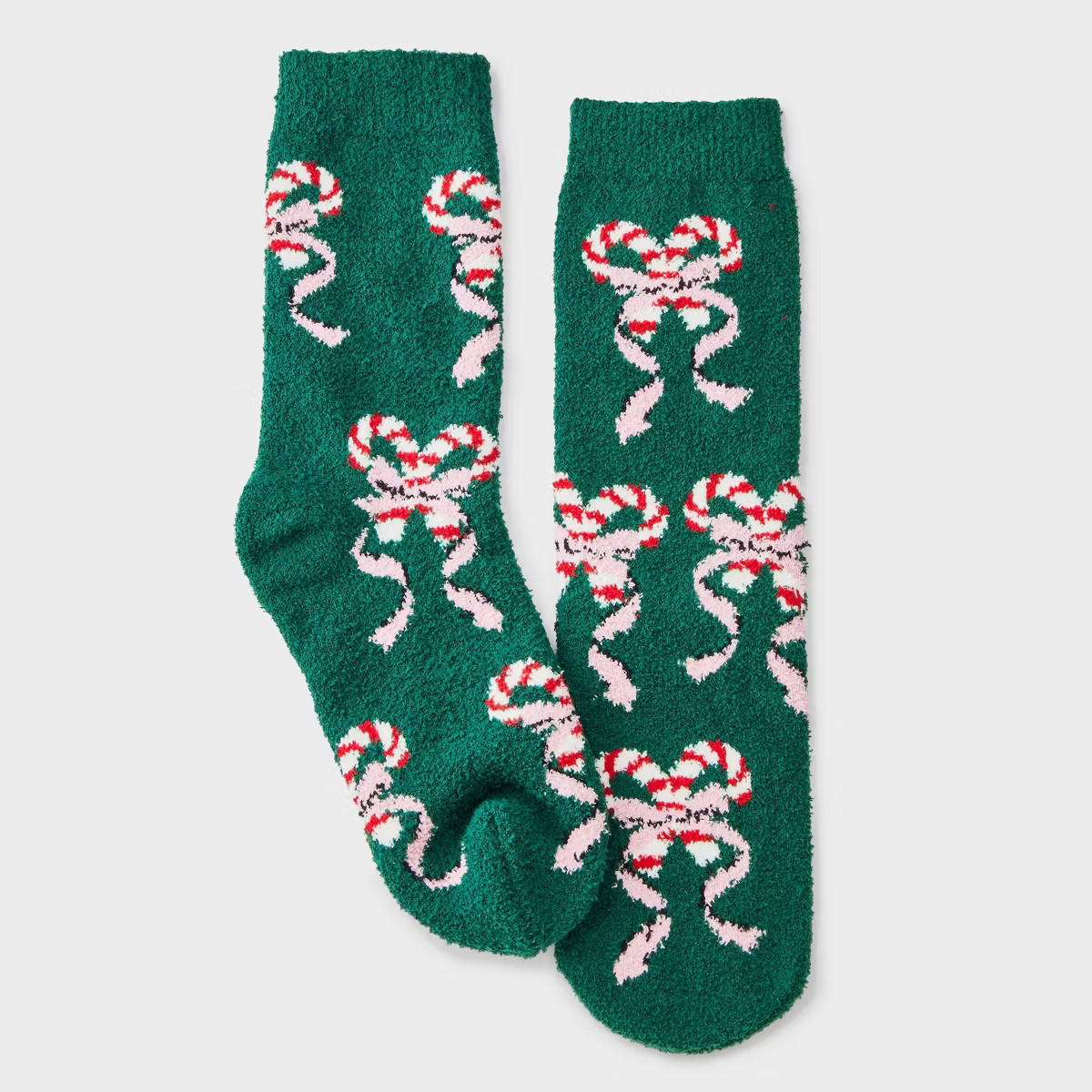 Women's Candy Cane Bows Christmas Cozy Crew Socks with Gift Card Holder - Wondershop™ Green/Whi... | Target