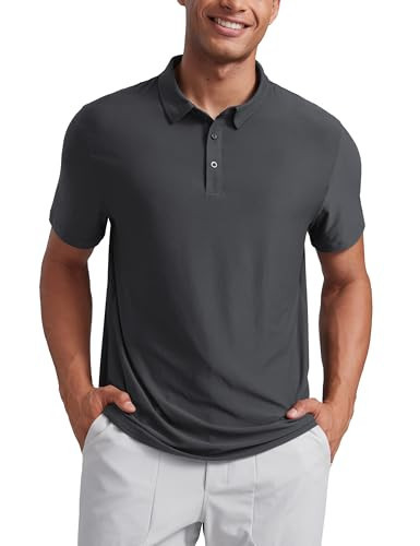 CRZ YOGA Cloudweight Mens Short Sleeve Polo Shirts Lightweight Moisture Wicking Athletic Casual Button Golf T-Shirts Mysterious Grey Large | Amazon (US)
