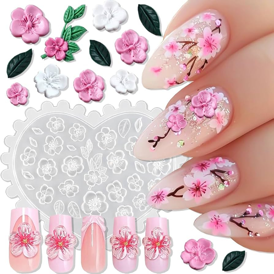 Cherry Blossom Silicone Molds 3D Gel Nail Art Mold Cherry Flower Charms Silicone Nail Mold Manicu... | Amazon (US)