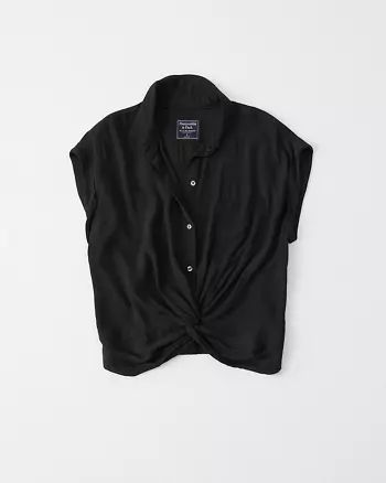 Twist-Front Button-Up Shirt | Abercrombie & Fitch US & UK