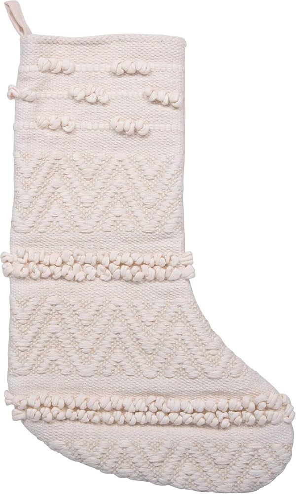 Creative Co-Op Cotton Blend Woven Christmas Stocking, Cream | Amazon (US)