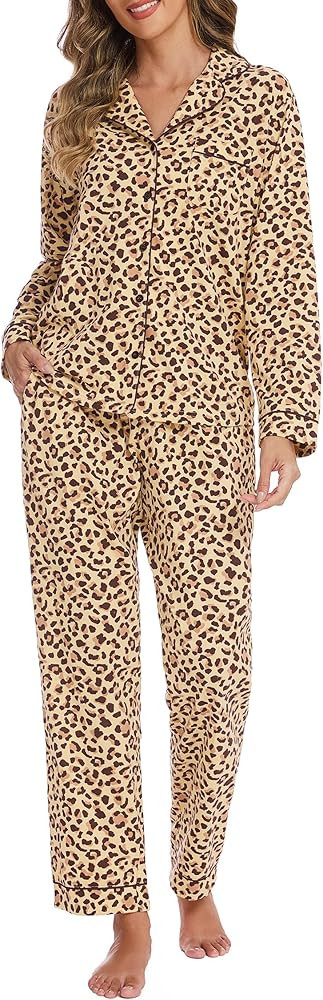LUBOT 100% Cotton Pajamas for Women PJ Set Soft 2 Piece Ladies Button Knit Long Short Sleeve Slee... | Amazon (US)